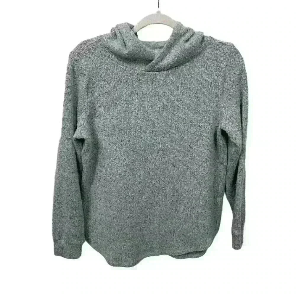 Loft Womens Med Gray Hooded Tunic Sweater Top Long Sleeve Acrylic Blend